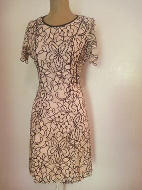 Kensie Cream Mini Dress with Black Floral Lace Overlay